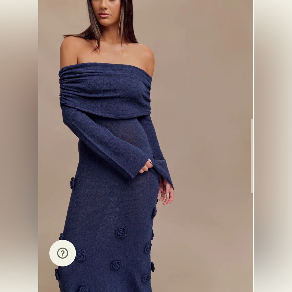 Meshki Off Shoulder Knit Rose Maxi Dress - Navy TAGS STILL ON